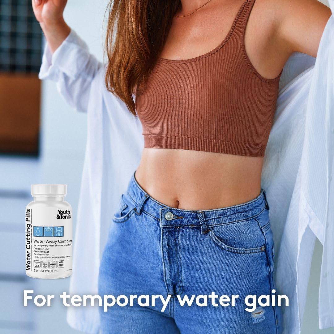 Youth & Tonic Water Cutting Pills - Natural Diuretic Complex for Temporary Water Gain, Swelling, Fluid Retention, Puffiness, Swollen Legs, Ankles, Arms, Puffy Eyes. for Men & Women with 30 Capsules