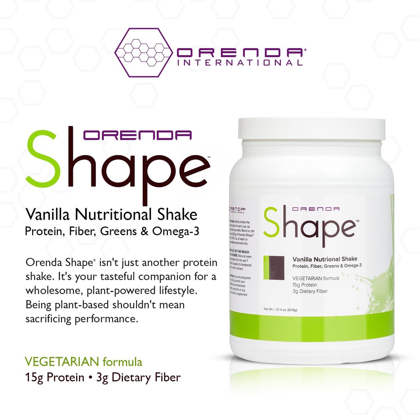 Orenda Shape Vanilla - Plant-Based Protein Shake with Pea & Brown Rice Protein, Green Superfoods, and Fiber Ready-to-Serve Nutrition - 21.4oz