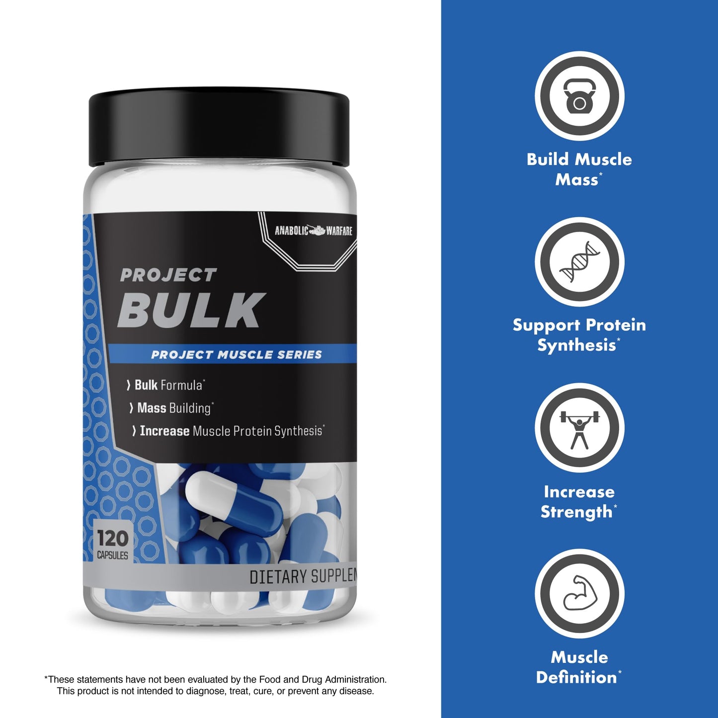 Anabolic Warfare Project Bulk, Mass Building Formula, Protein Synthesis, Strength, Muscle Definition, Made with Botanicals*