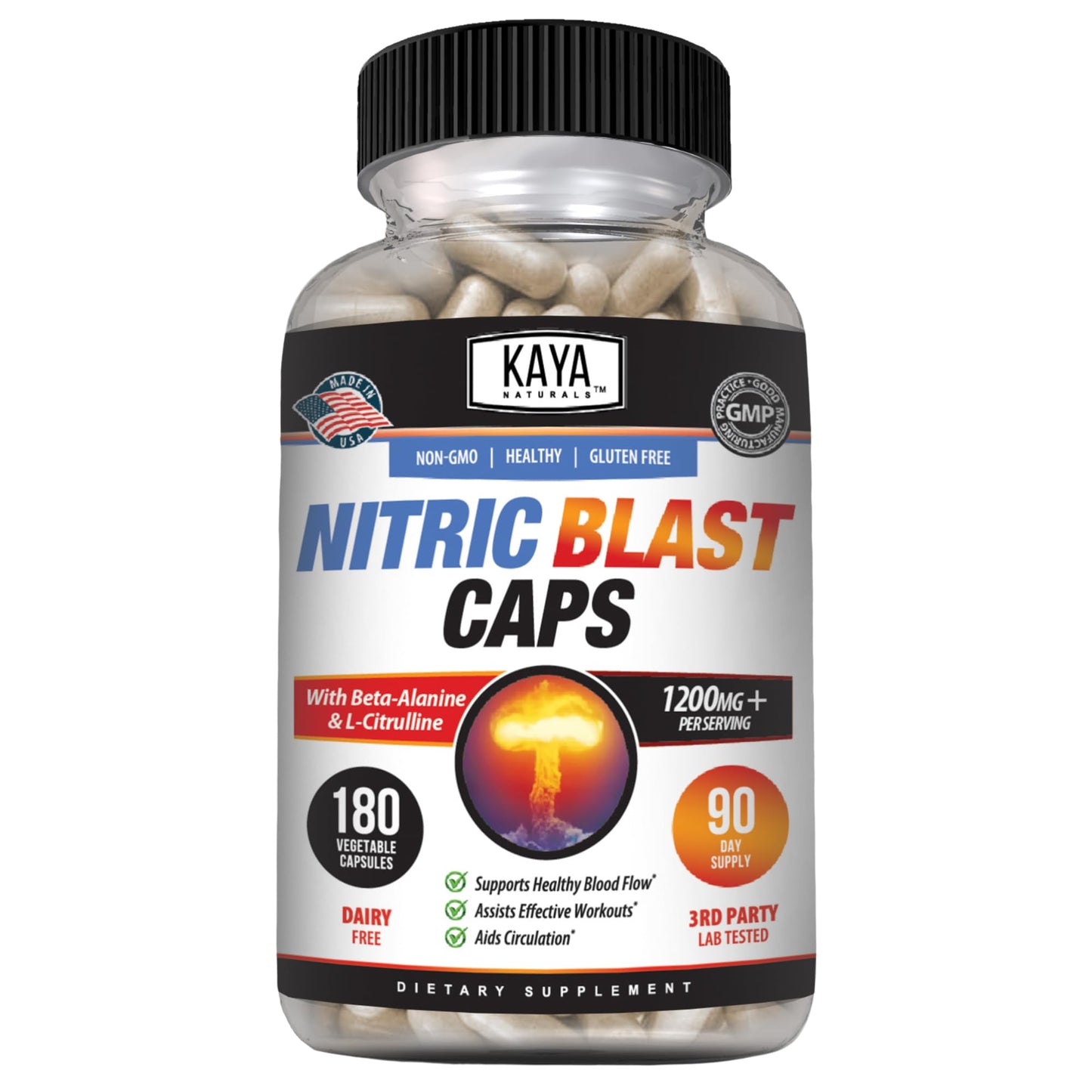 Kaya Naturals - Nitric Blast Potent All-Natural Herbal Supplement for Maximum Health Benefits | Pre-Workout | Increased Energy | Improved Nighttime Performance (180 Count (Pack of 1)