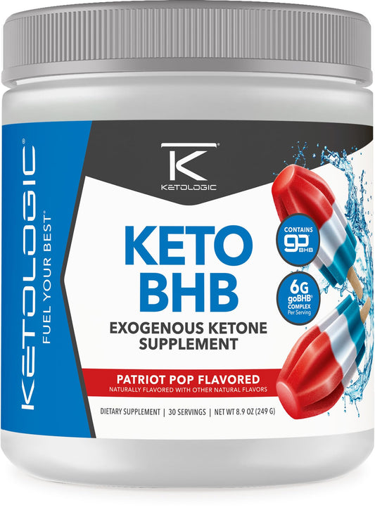 Ketologic Keto BHB (Patriot Pop Flavor) 30 Servings - Exogenous Ketone Supplement with goBHB, Beta-Hydroxybutyrate Salts