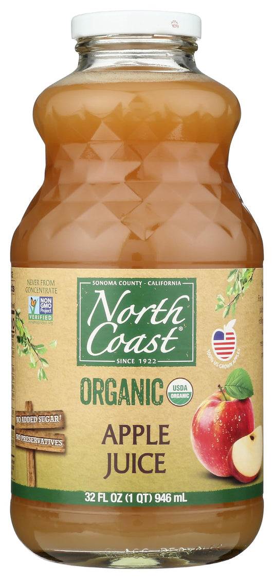 North Coast Organic Apple Juice No Added Colors or Preservatives No Added Sugar Kosher USDA Certified Organic Gluten Free  NonGMO 32 Fluid Ounce Pack of 6