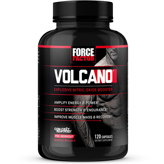 Force Factor Volcano Pre Workout Nitric Oxide Booster Supplement for Men with Creatine and L-Citrulline to Boost and Energy, Help Build Muscle, Better Pump and Workout, 120 Capsules