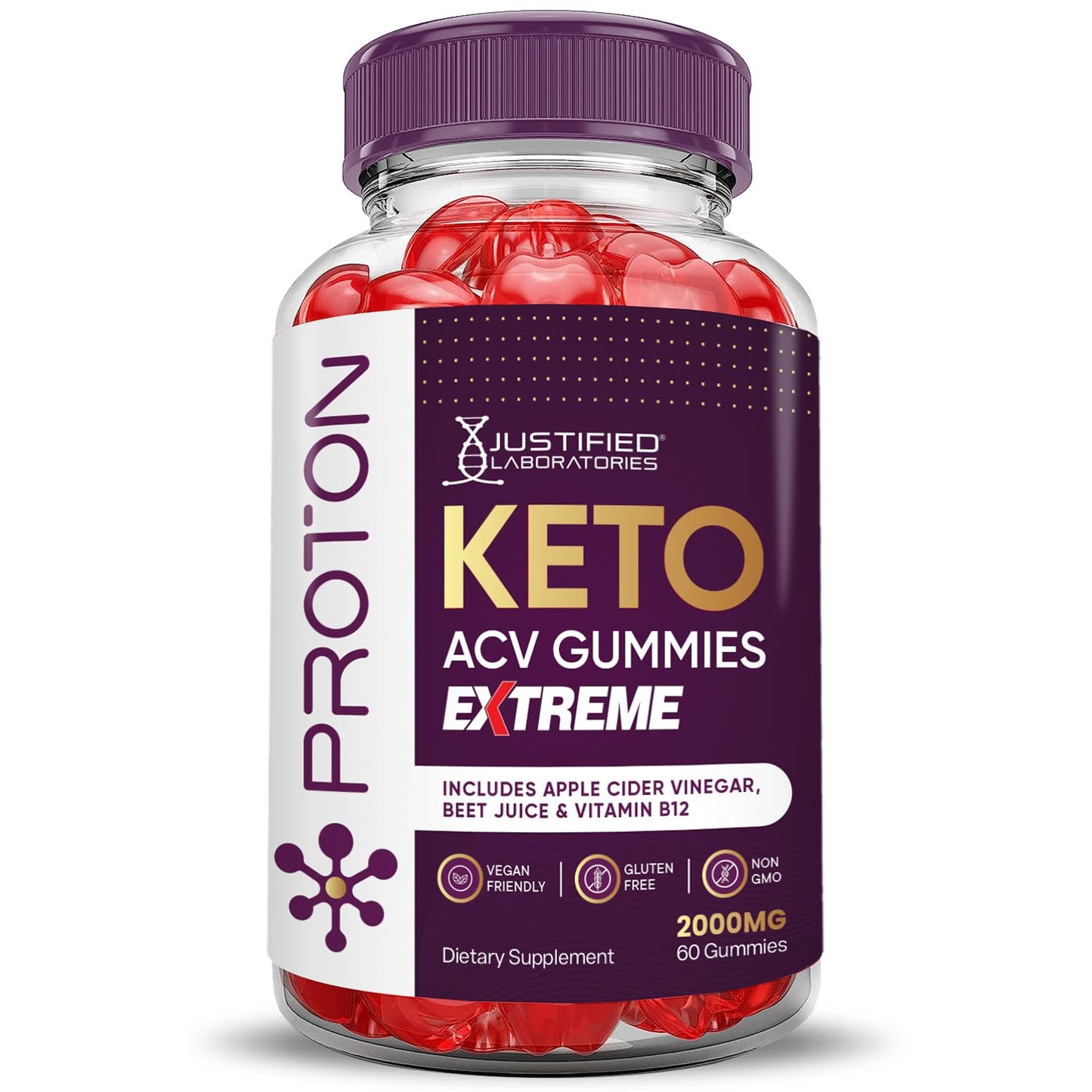 Proton Protein Keto ACV Gummies Extreme 2000MG Proton Keto Gummies Apple Cider Vinegar Formulated with Pomegranate Beet Juice Powder B12 Vegan Non GMO 60 Gummys