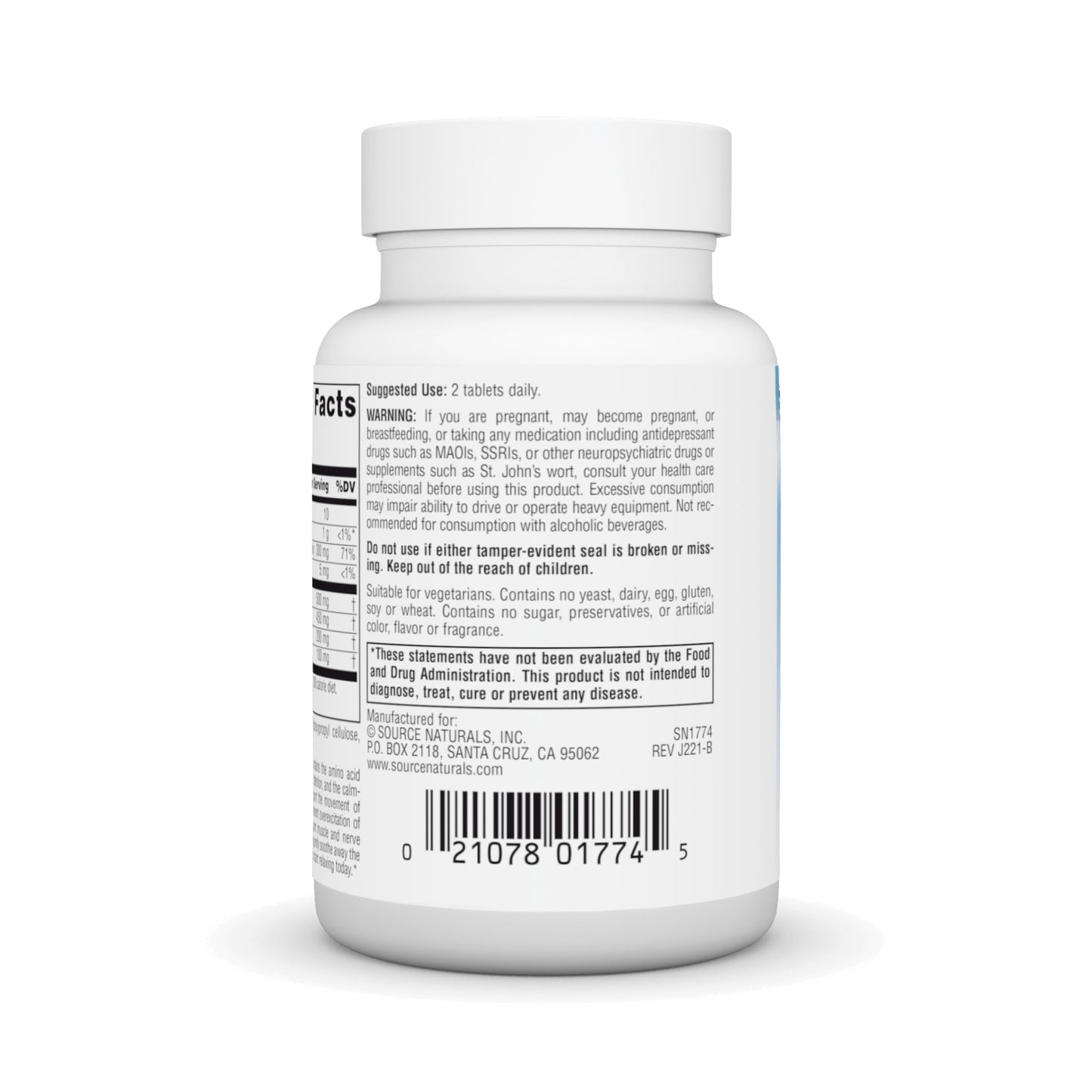 Source Naturals Theanine Serene, Calm Mind & Body*, with GABA - Vegetarian Formlua - 30 Tablets