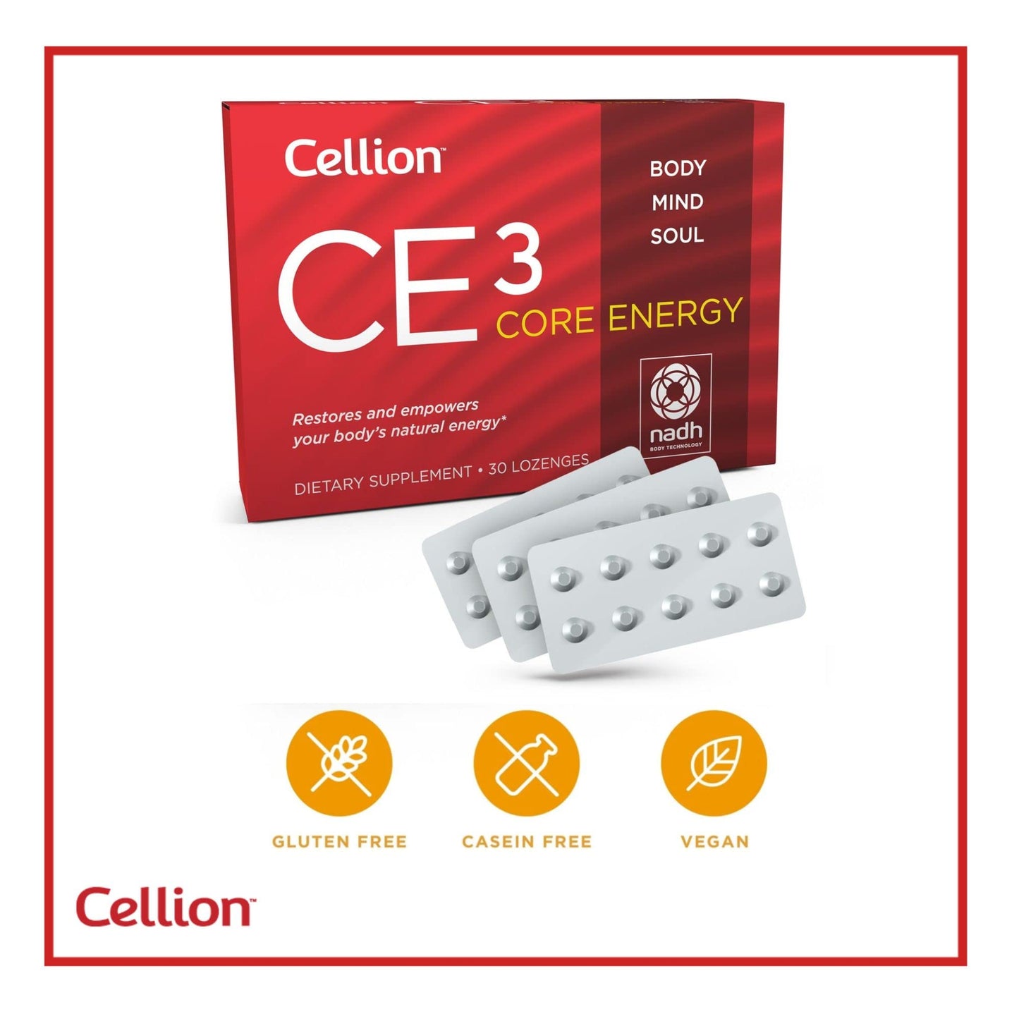 Cellion CE3 Core Energy NADH Supplement More Effective Than Other Supplements | Best for Energy Production, Metabolism, Antiaging, Cellular ATP Development, Performance | Vegan 30 Count 2 Pack