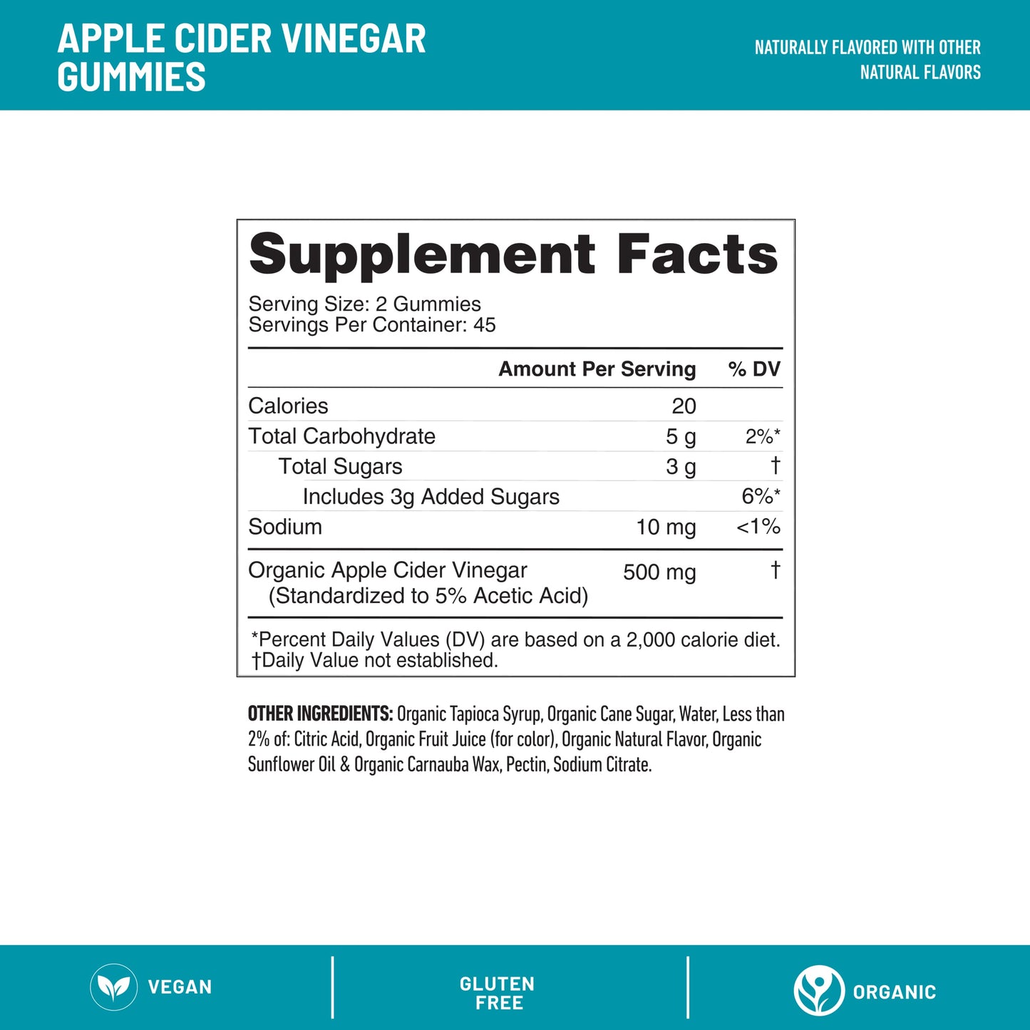 SlimFast Apple Cider Vinegar Gummies, Dietary Supplement with 500mg Organic Apple Cider Vinegar per Serving, Crisp Apple Flavor, 45 Servings (Packaging May Vary)