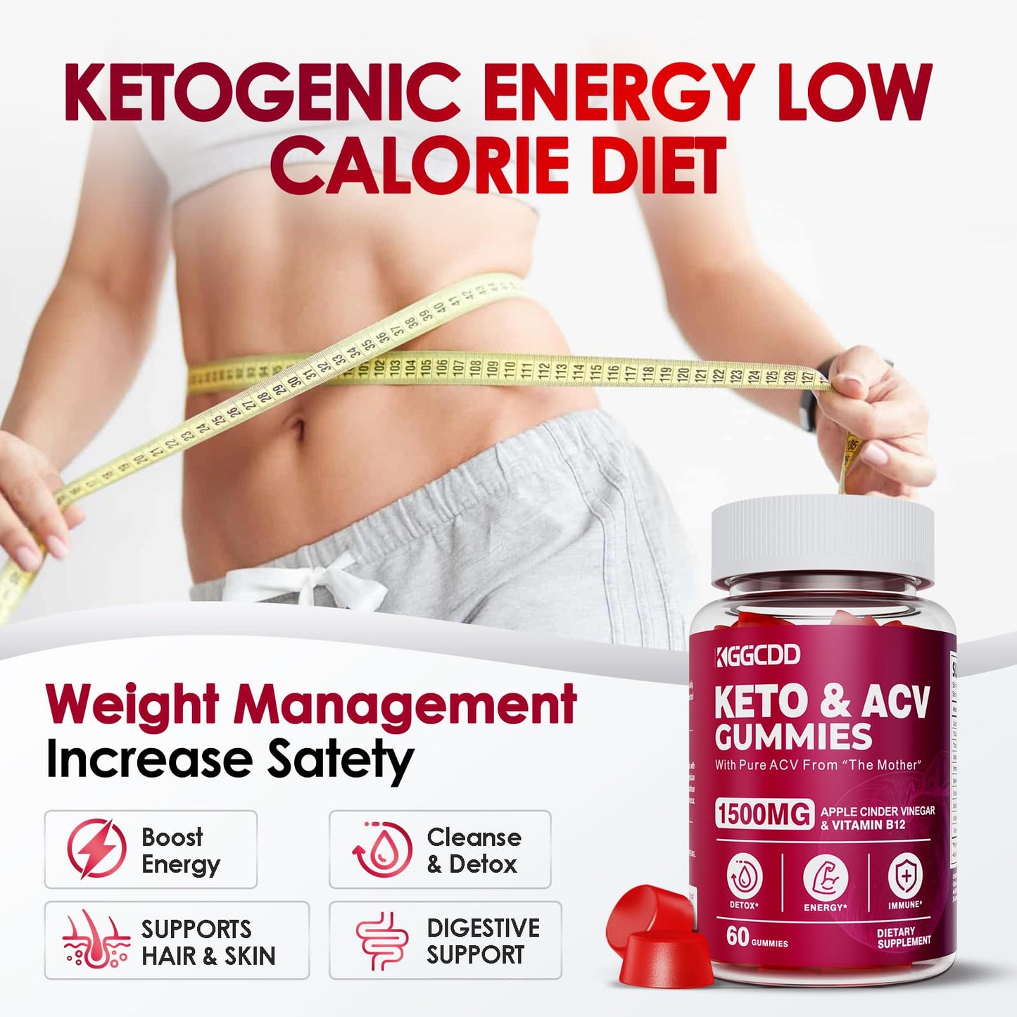 Keto ACV Gummies Advanced Weight - L0ss-,- Keto Gummy Supplement for Women and Men, with 1500MG Apple Cider Vinegar & Vitamin B12, Vegan & Non-GMO, Detox & Cleanse, Low-Carb, 60 Count