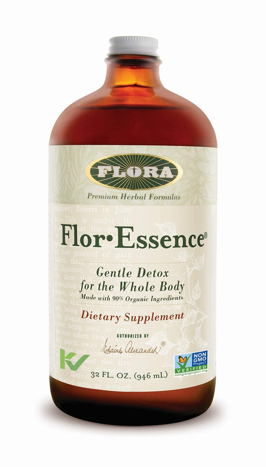 Flora Flor Essence Liquid Tea Blend 32oz LARGE - Gentle Detox Cleanse with Burdock Root, Slippery Elm, Kelp, Thistle - Premium Organic Ingredients