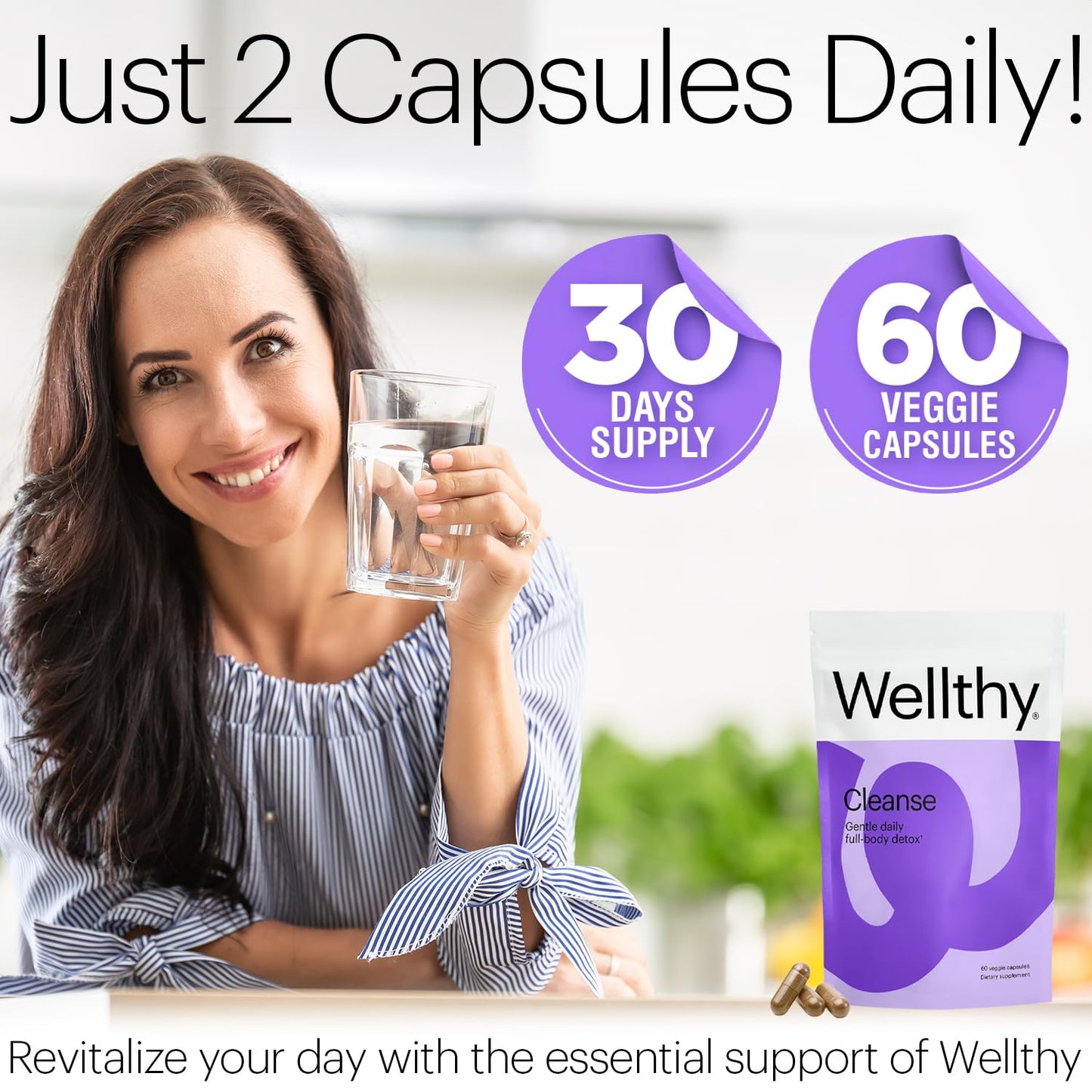 Wellthy Full Body Detox and Immune Support - Advanced Digestive Health, Gut Cleanse and Bloating Relief - All Natural Formula with Milk Thistle, Dandelion Extract and L-Carnitine | 30-Day Supply
