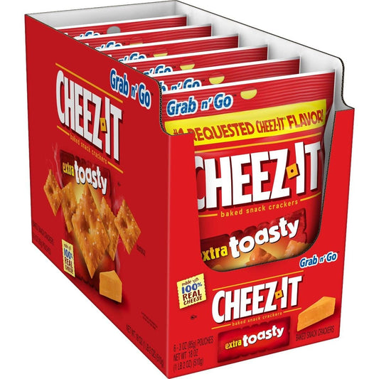 CheezIt Extra Toasty Baked Snack Crackers 3oz bag Box of 6