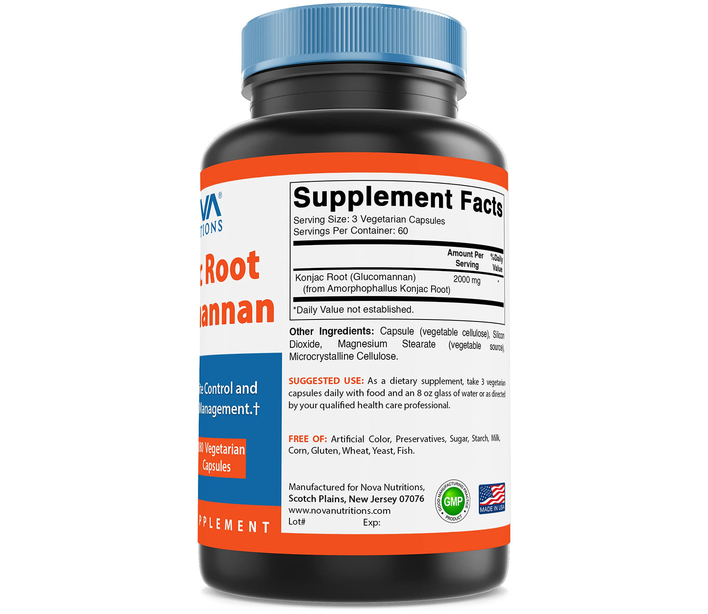 Nova Nutritions 2 Pack Konjac Root Glucomannan Capsules 2000 mg/Serving Veggie Caps 180 Count (Total 360 Capsules)