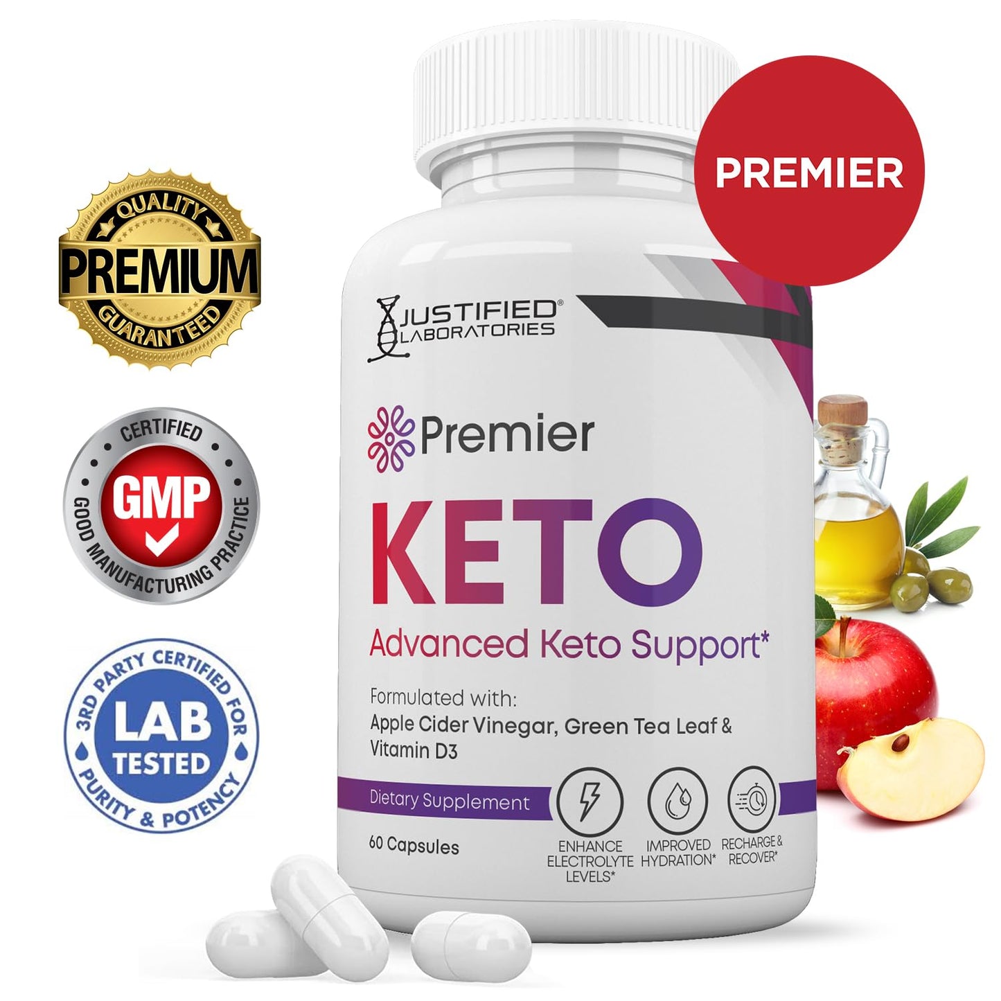 (5 Pack) Premier Keto ACV Pills 1275MG Keto Support Blend Alternative to Gummies Formulated with Apple Cider Vinegar Extra Virgin Olive Oil Powder Green Tea Leaf 300 Capsules