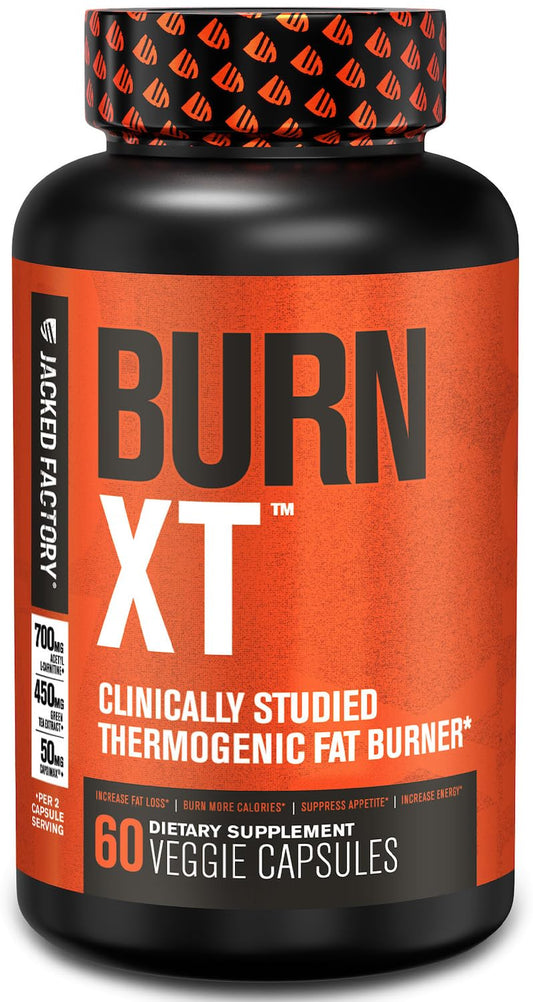 Jacked Factory Burn-XT Clinically Studied Fat Burner & Weight Loss Supplement - Appetite Suppressant & Energy Booster - with Acetyl L-Carnitine, Green Tea Extract and More - 60 Natural Diet Pills