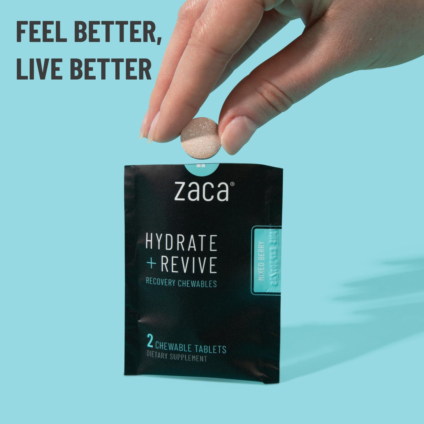 Zaca Recovery Chewable Supplement | Hydrate + Revive | Party, Travel, Exercise & Altitude | Non-Sugar & Non-Gluten | Mixed Berry, 2 Packets = 4 Tablets