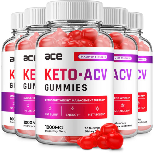 (5 Pack) Ace Keto ACV Gummies - Advanced Formula Ace Keto Plus ACV Gummies Apple Cider Vinegar Ace ACV, Weight Management, Dietary Supplement Reviews Men Women (300 Gummies)