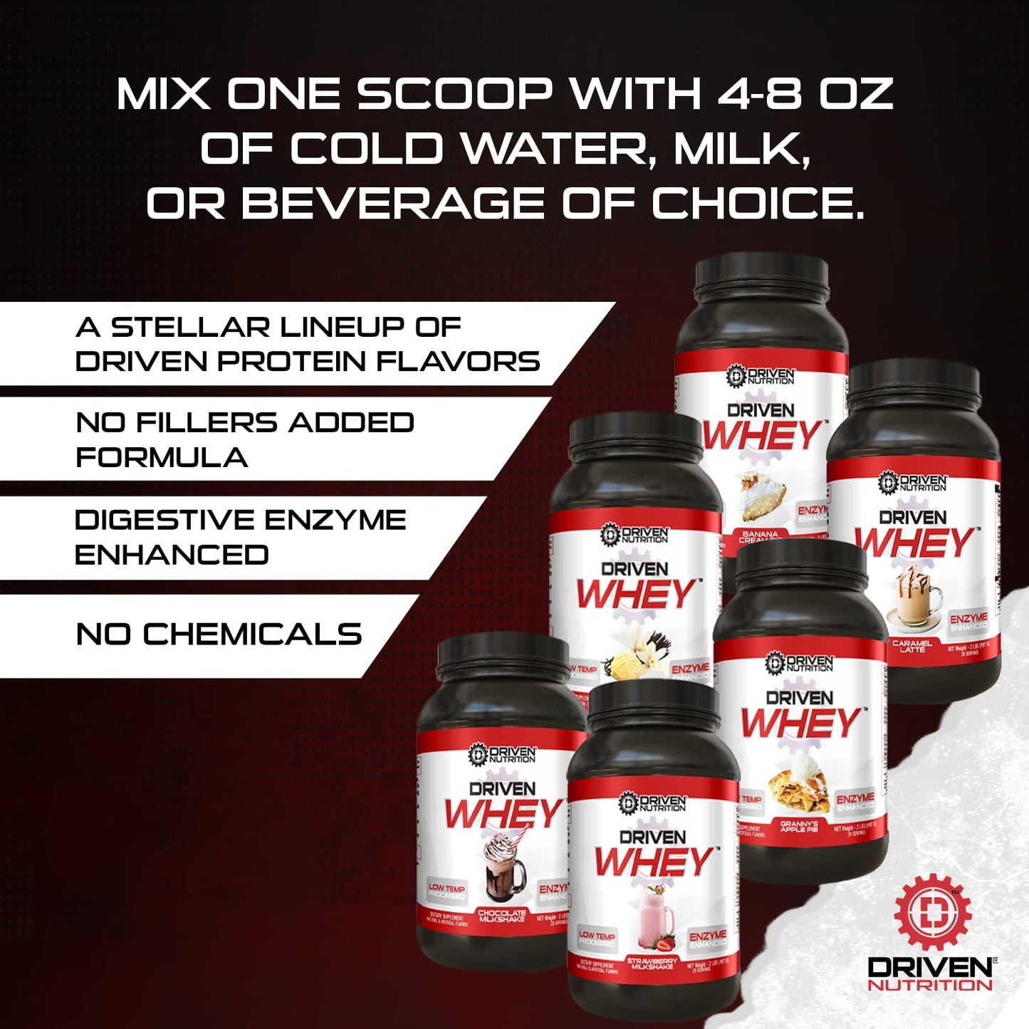 Driven WHEY- Grass Fed Whey Protein Powder: Delicious, Clean Protein Shake- Improve Muscle Recovery with 23 Grams of Protein with Added BCAA and Digestive Enzymes (2 lb, Banana Pie)