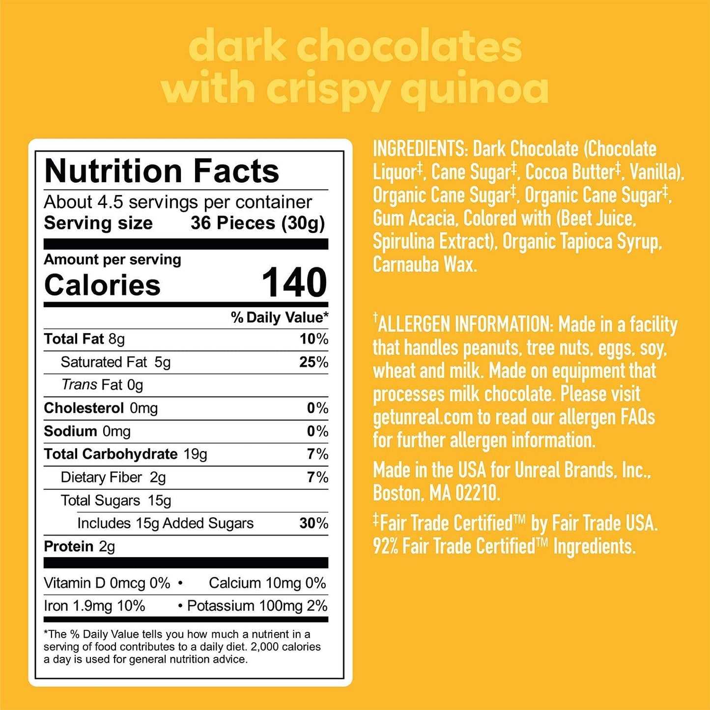 Unreal Candy Coated Chocolate Crispy Quinoa Gems Bag 5 Ounce