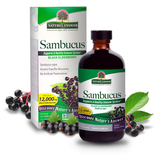 Nature's Answer Alcohol-Free Sambucus Dietary Supplement 8oz Liquid | Immune Support | Antioxidant Boost | Gluten-Free, Vegan, Non-GMO | Single Count
