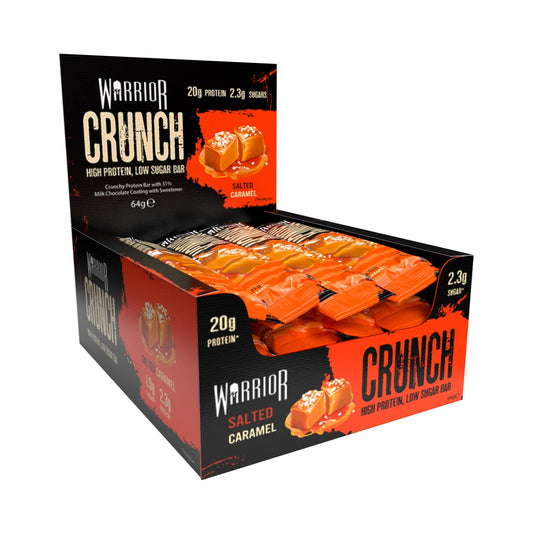 Warrior Crunch High Protein Low Carb Bar, 64 g, Salted Caramel, Pack of 12