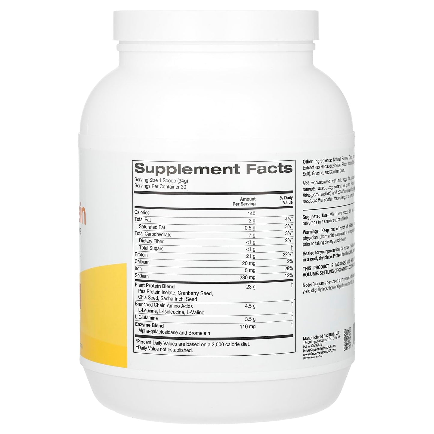 Super Nutrition Perfect Plant Protein, Chocolate, 2.2 lbs (1,020 g)