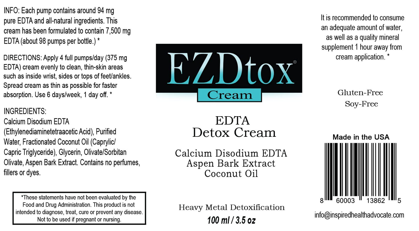 EZDtox Cream - Heavy Metal EDTA Detox - 1 month supply - 3.5oz Pump