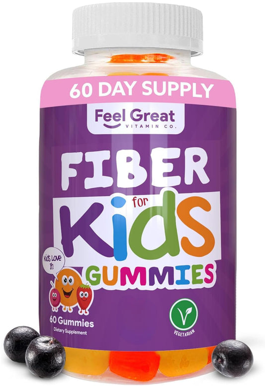 The Feel Great Vitamin Company Fiber Gummies for Kids for Digestive Support | Constipation Relief for Kids | Fruity Flavored Chewable Fiber Gummies | Vegetarian Supplements | 60 Day Supply