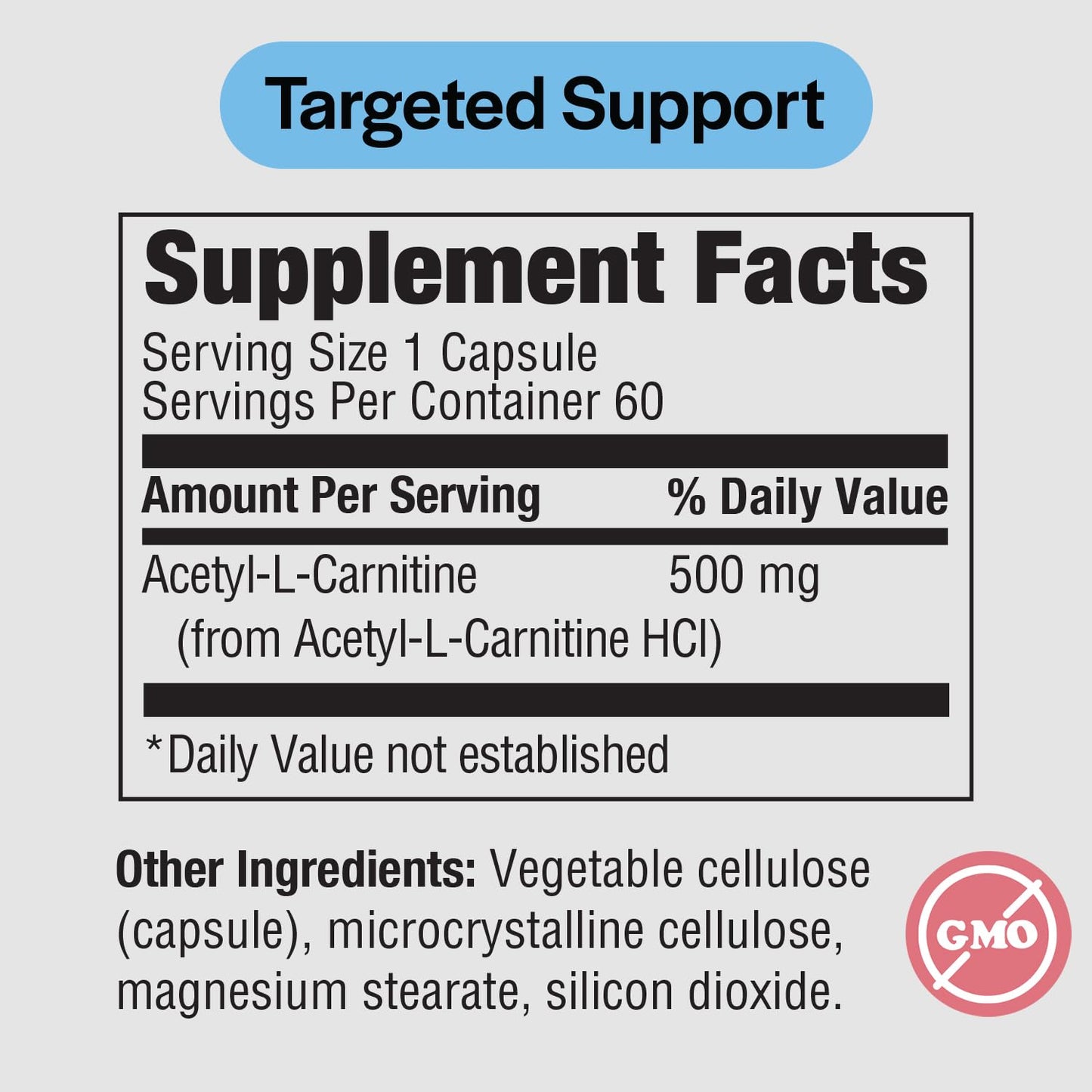 PureFormulas Acetyl L-Carnitine Cognitive & Memory Support L Carnitine Supplement for Brain, Focus, & Calmness Alcar, 500mg Dairy Free Non-GMO 60 Capsules