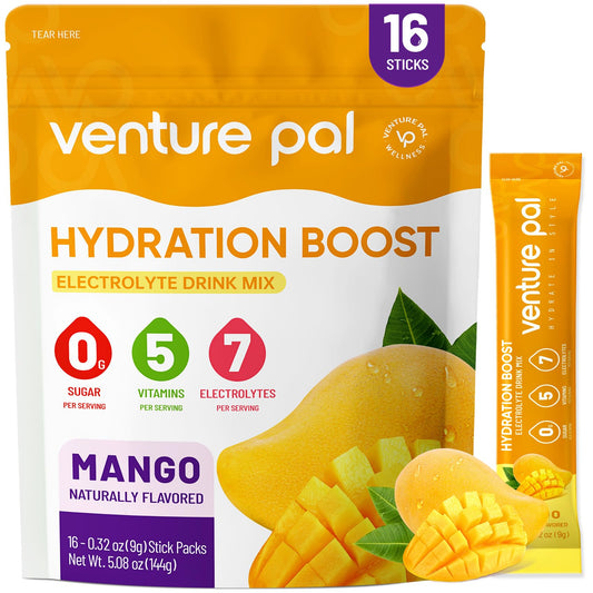 Venture Pal Sugar Free Electrolyte Powder Packets - Liquid Daily IV Hydration Packets | Electrolytes Drink Mix with 5 Vitamins & 7 Electrolytes | Keto Friendly | Non-GMO | Certified Vegan | 16 Sticks