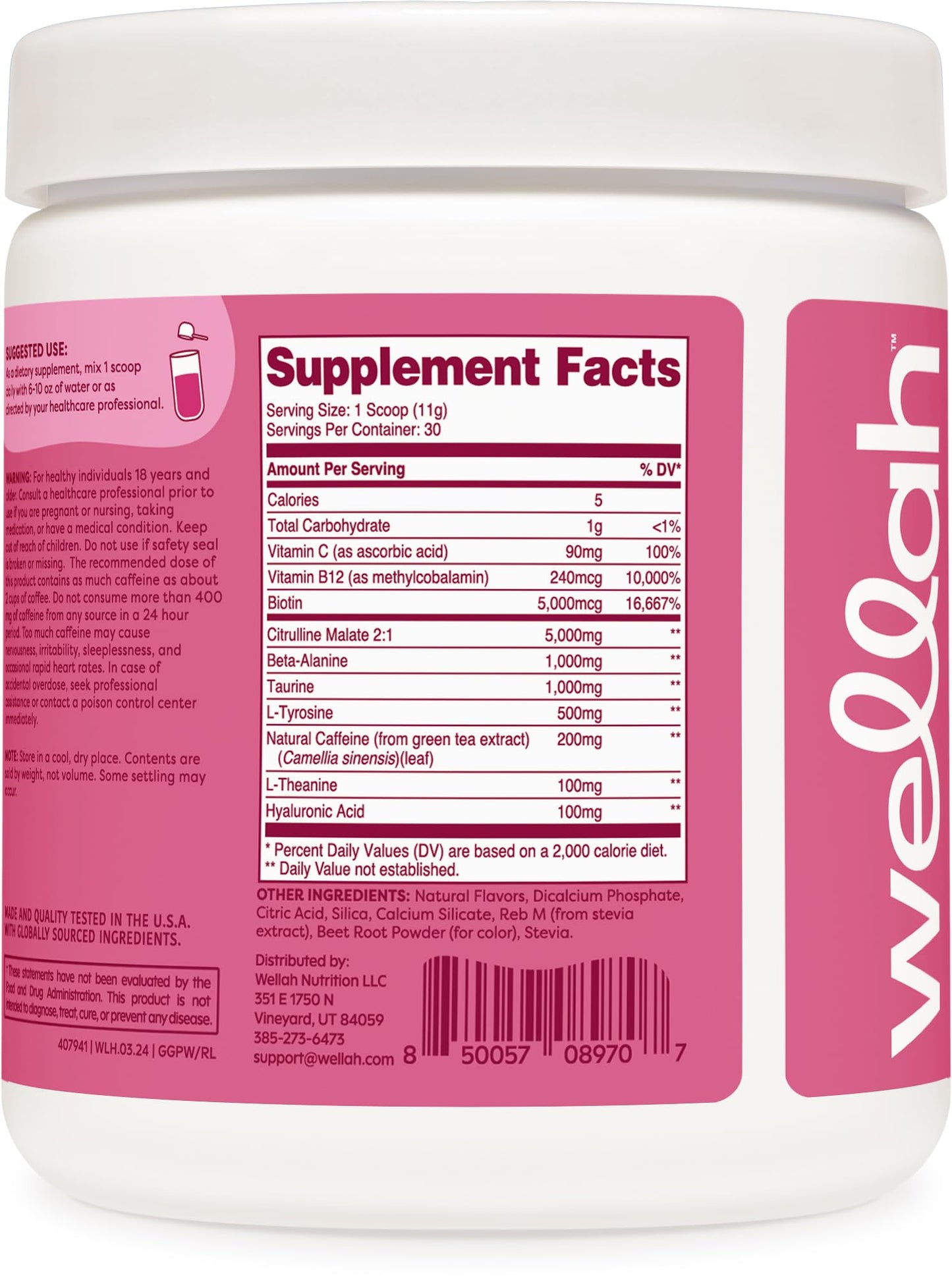 Wellah Get-Going Pre-Workout Drink Mix (Raspberry Lemonade Flavored, 30 Servings)