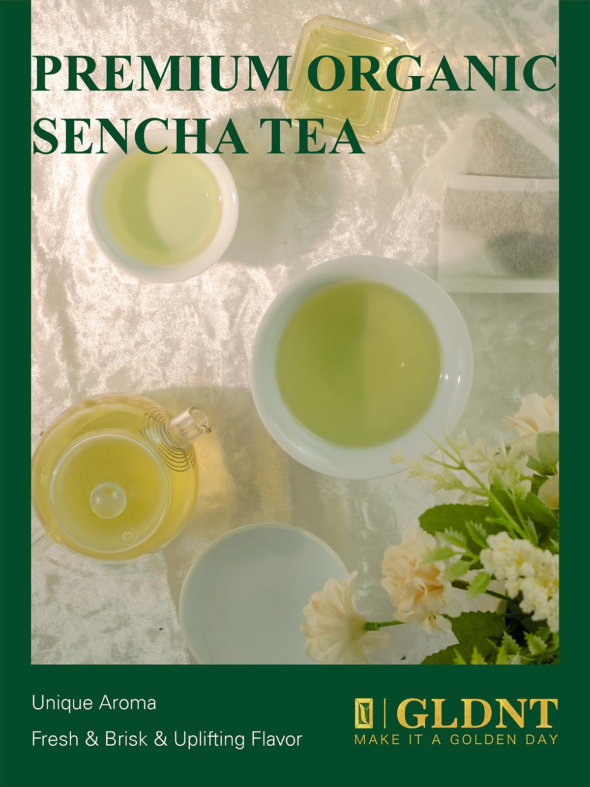 GLDNT Organic Sencha Tea Bags Natural Organic Sencha Green Tea Fresh  Smooth Flavor Iced  Hot Tea 100 Count