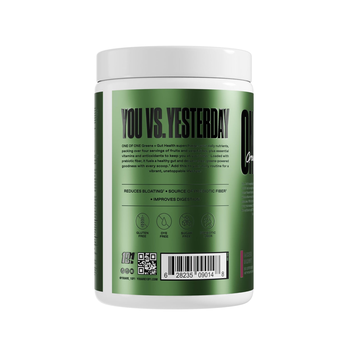 ONE of ONE Greens & Gut Health - Superfood Greens Powder with Prebiotics, Probiotics & Digestive Enzymes for Gut Health, Immunity & Energy, No Artificial Sweeteners - Mixed Berry, 30 Serving