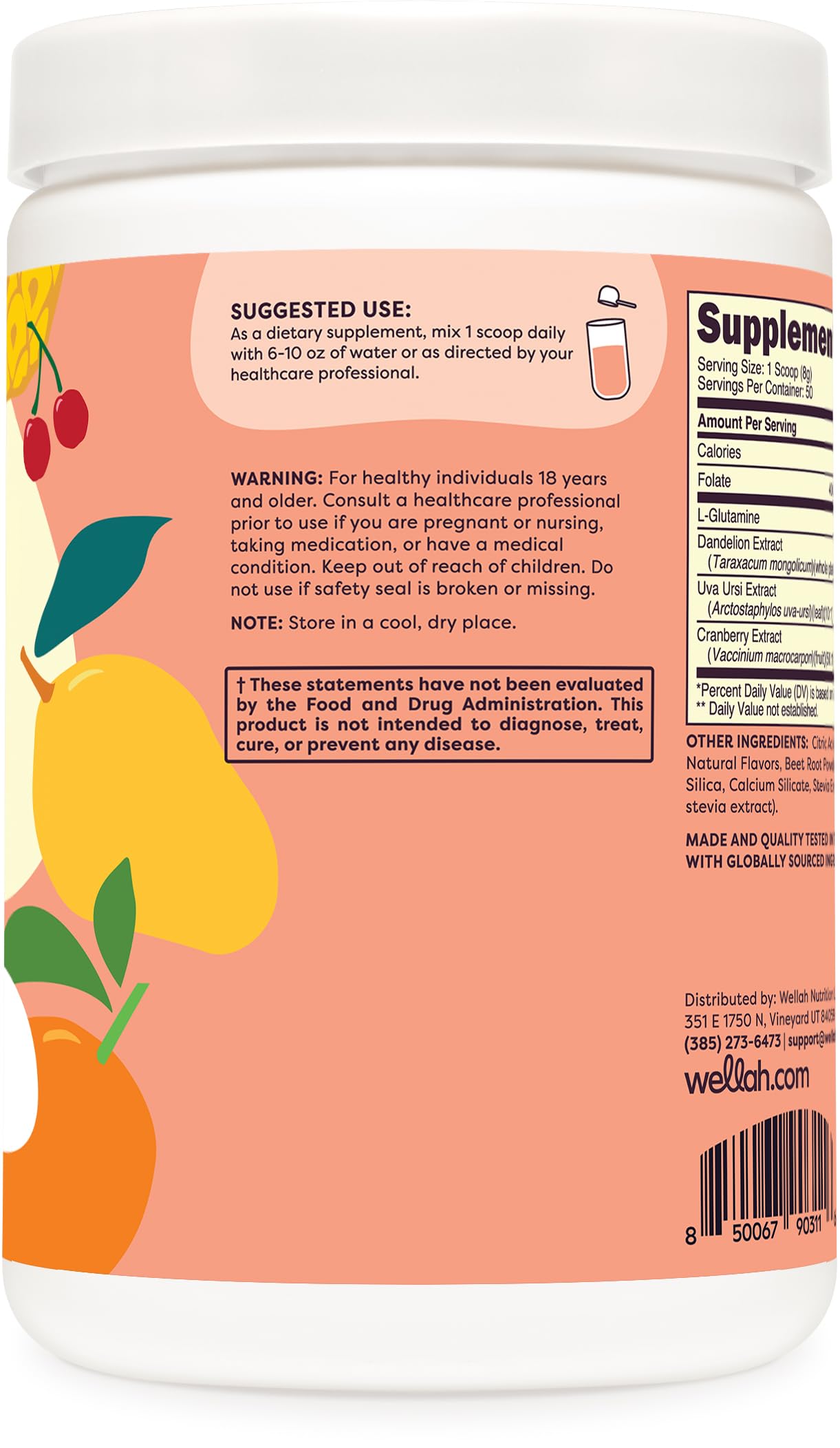 Wellah L-Glutamine Powder Tropical Punch (50 Servings) - 5g L-Glutamine Per Serving, Sweetened with Stevia