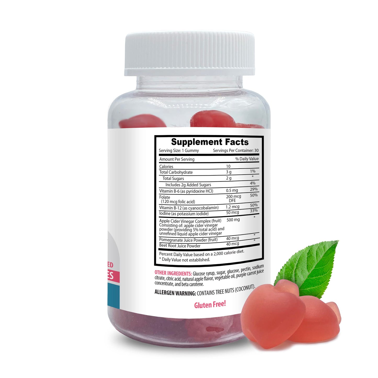 Natural Digestive Support - APPLE CIDER VINEGAR GUMMIES - healthy skin supplemen - energy booster, apple cider vinegar gummies with the mother, detox, vegan, gluten-free, non-GMO, 1 Bot, 60 Gummies