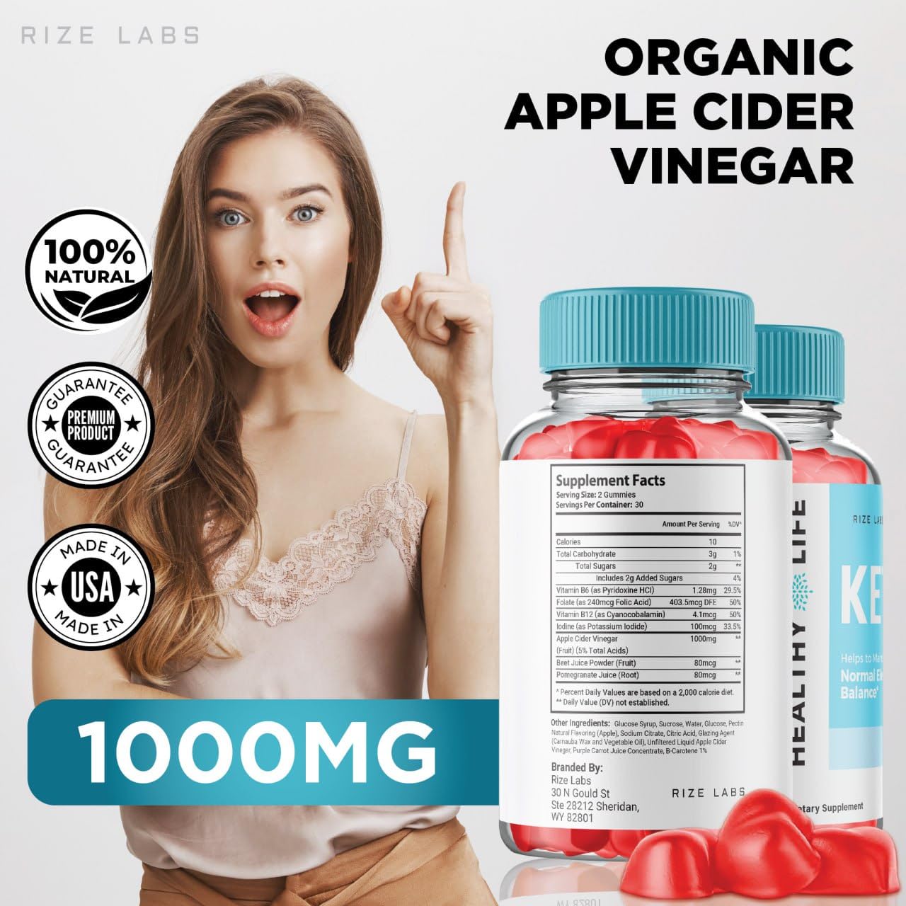 rize labs - Healthy Life Keto ACV Gummies - Advanced Weight Loss - Slimming Belly Fat Diet - Helps to Maintain Normal Electrolyte Balance (60 Gummies)