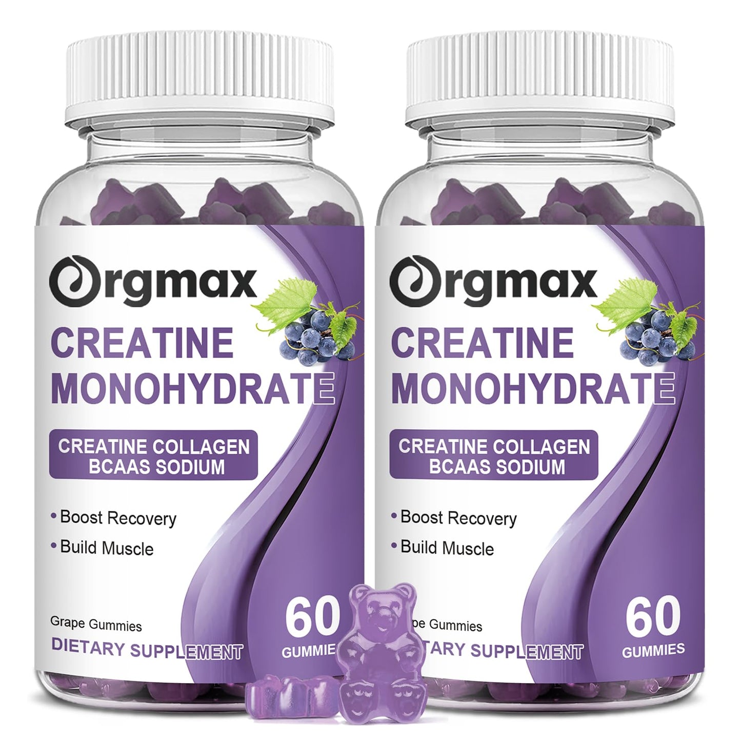 Generic Creatine Monohydrate Gummies, Delicious Grape Flavored for Men & Women, Enhanced with Collagen & BCAA, Easy-to-Swallow Chews for Muscle Strength, Energy Boost, Pre-Workout Supplement(2 Pack)