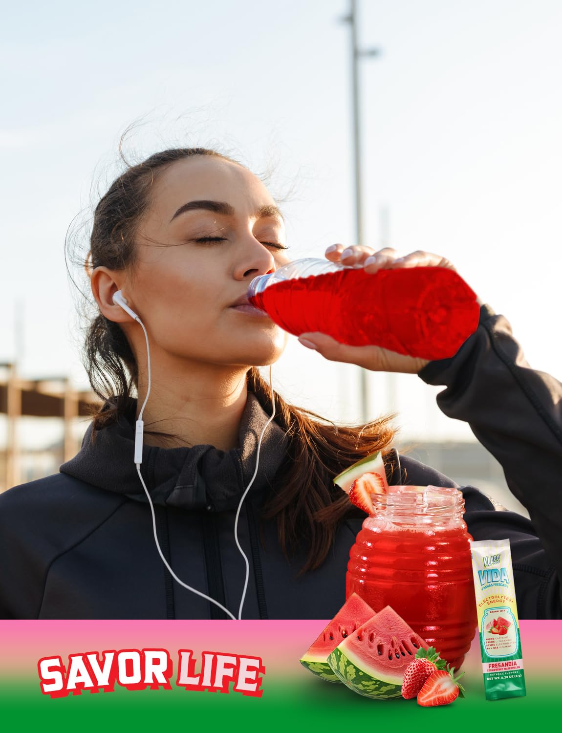 KLASS VIDA Hydration + Energy Sugar-Free Powder Packets |Electrolyte Agua Fresca Drink Mix, Caffeine & Theanine |Hibiscus, Horchata, Strawberry Watermelon |15 Single Serve Sticks |Low Calorie