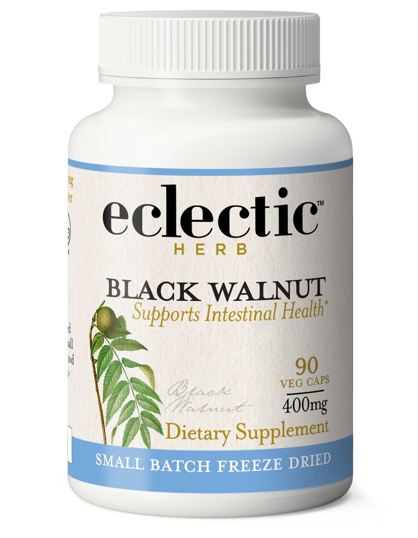 Eclectic Institute Raw Fresh Freeze-Dried Non-GMO Black Walnut | Intestinal Support, Detox & Cleanse | 90 CT (400 mg)