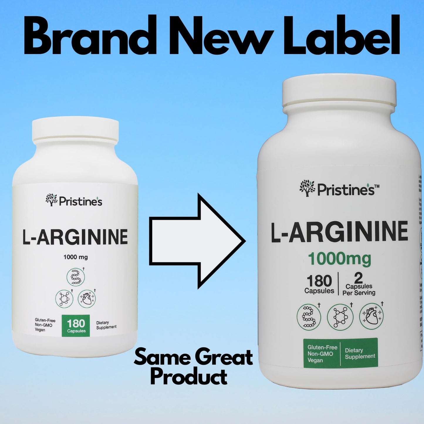 PRISTINE'S L Arginine Supplements for Men & Women - 1000mg Capsules 90 Day Supply Blood Flow & Pre Workout Amino Acid Support