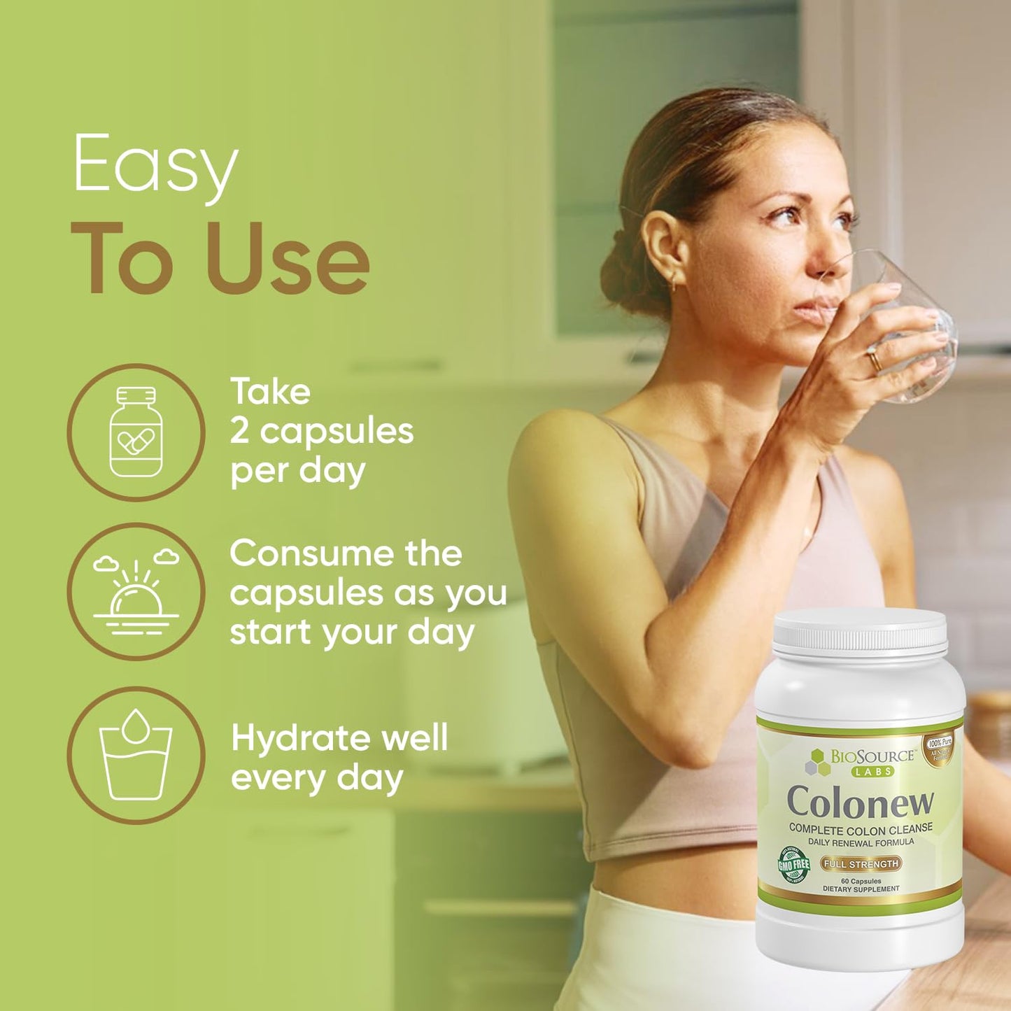 BioSource Labs Colonew Complete Colon Cleanse Natural Detox Supplement for Daily Digestive Health, Renewal Formula - (60 Capsules)