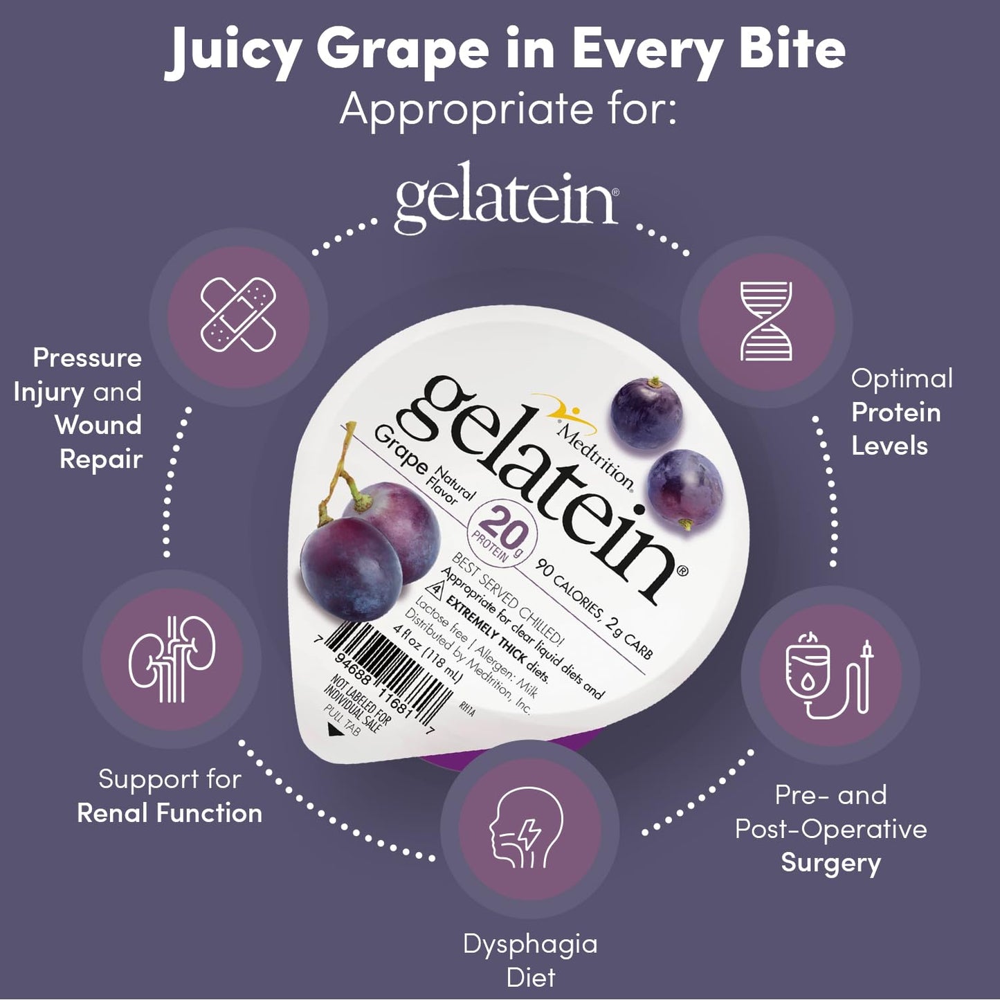 Medtrition High Protein Sugar Free Gelatin |Gelatein Grape| 12 Servings