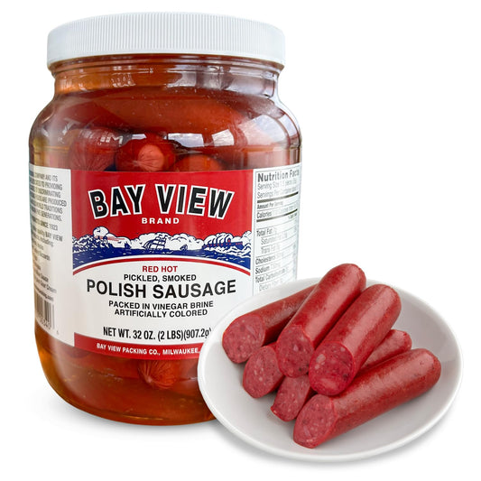 Bay View Brand Pickled Smoked Polish Sausage  Bar  Tavern Food Red Hot