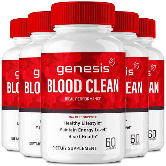 Genesis Blood Clean Capsules - Advanced Formula Supplement for Maximum Strength - Natural Blood Vessel Cleaner, GenesisBlood Clean Pills, GenesisBloodClean Pastillas Reviews (5 Pack)