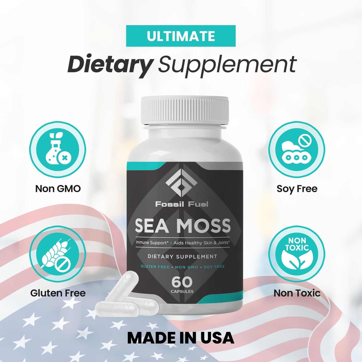Fossil Fuel- Organic Superfood for Energy, Digestive Health, Immune Support, and Inflammation Relief - Packed with Essential Nutrients and Minerals, Sea Moss (60 Capsules)