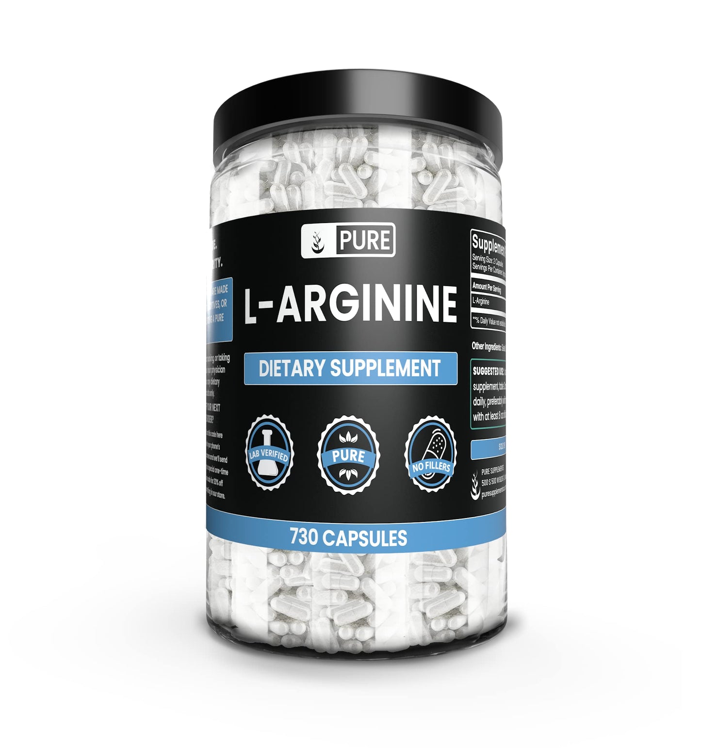 Pure Original Ingredients L-Arginine (730 Capsules) No Magnesium Or Rice Fillers, Always Pure, Lab Verified