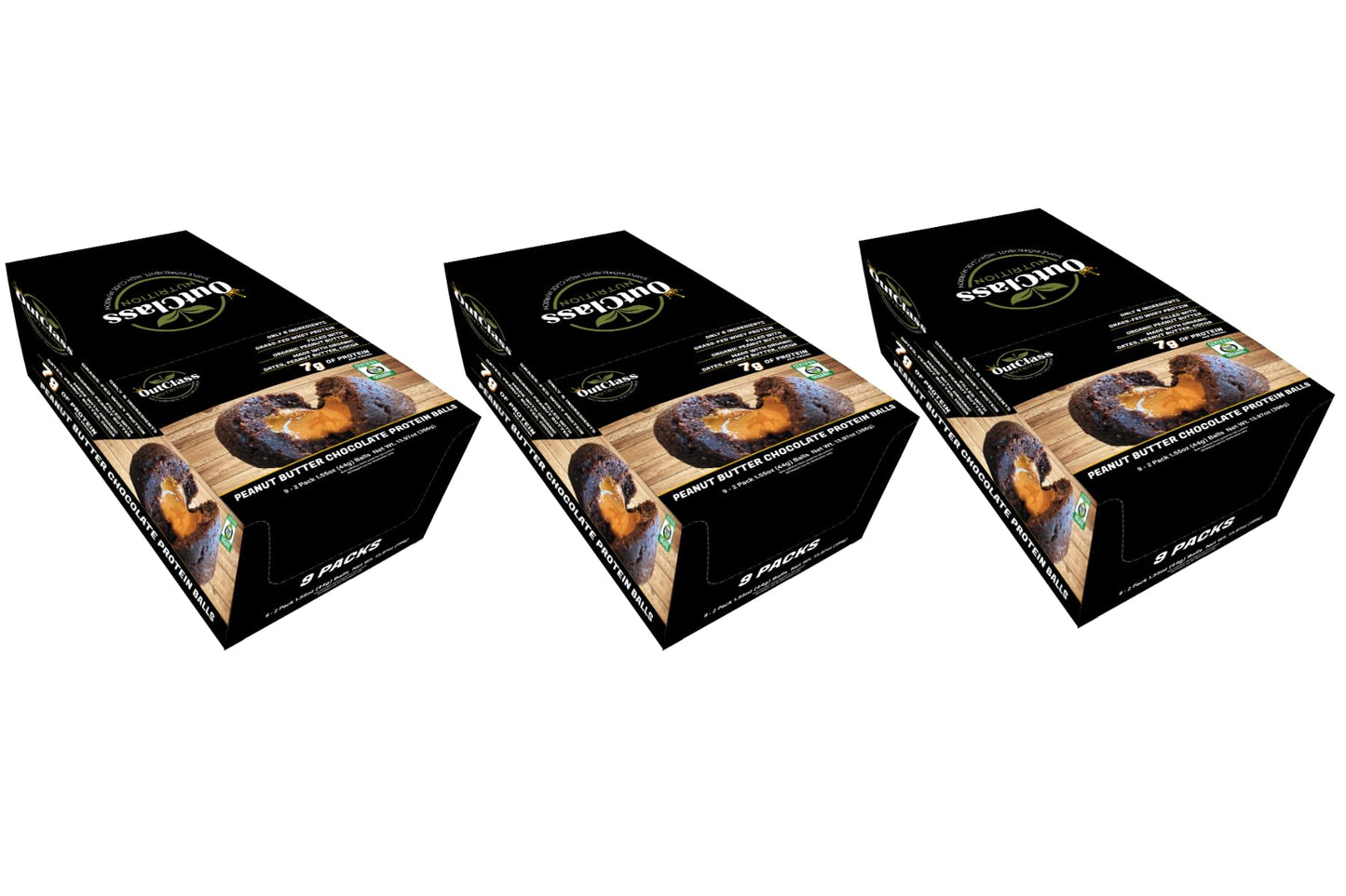 OutClass Nutrition, Peanut Butter Chocolate Filled Protein Balls, Organic, Grass-Fed Whey, 6 Ingredients, 7g of Protein, Gluten-Free, Non-GMO, Low Sodium, Kosher, High Fiber, Snack Balls, 27 Pack