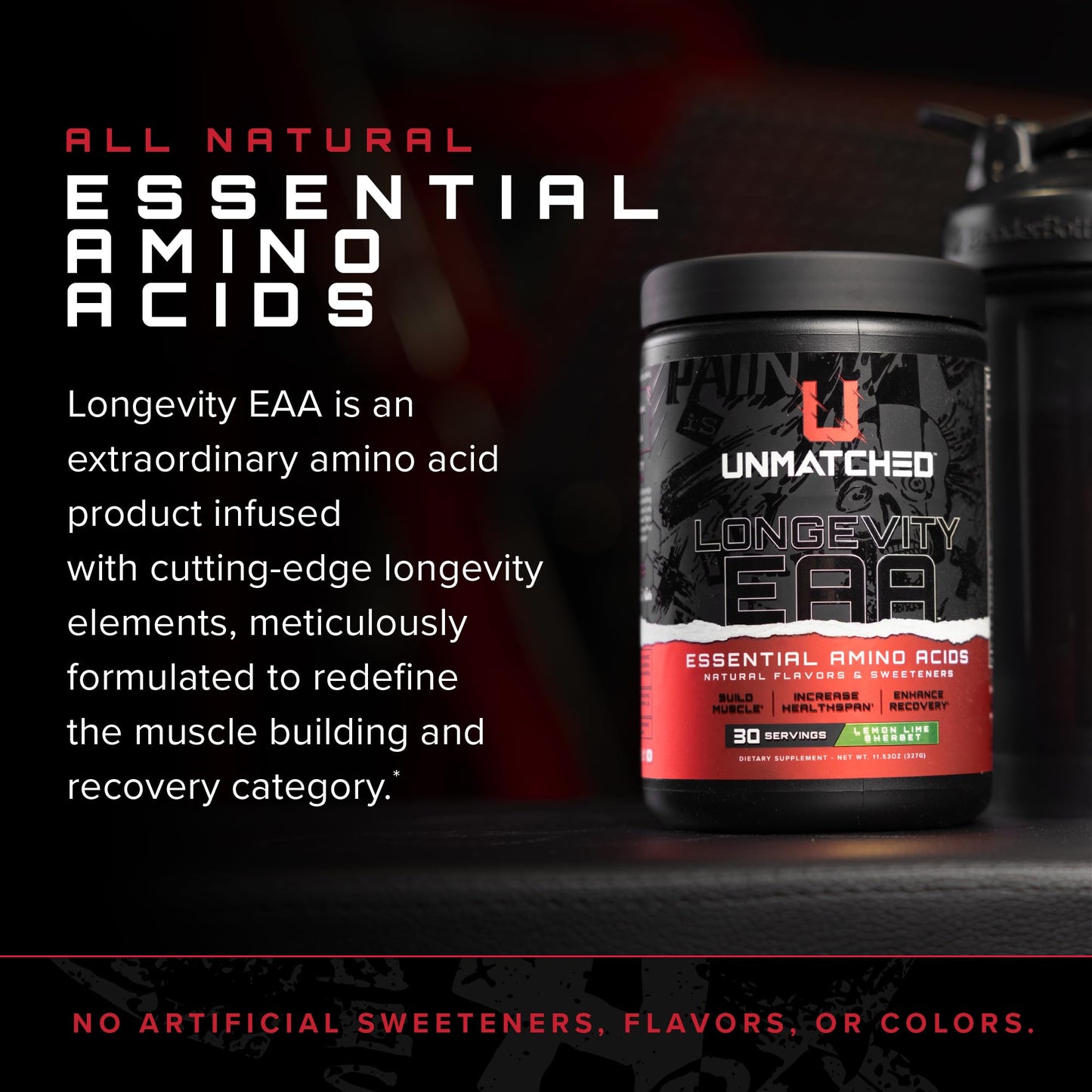 Unmatched Longevity EAA Essential Amino Acids | Muscle Build & Recovery | Performance & Health-Span Benefits | Natural Flavors & Sweeteners | 30 Servings (Lemon Lime Sherbet)