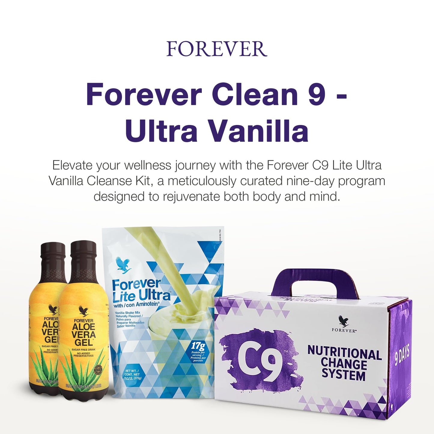 Forever Living - Forever C9 Lite Ultra Vanilla Cleanse Kit - with Aloe Vera Gel, Plant-Powered Protein, Thermogenic Blend, Garcinia Cambogia, & Fiber