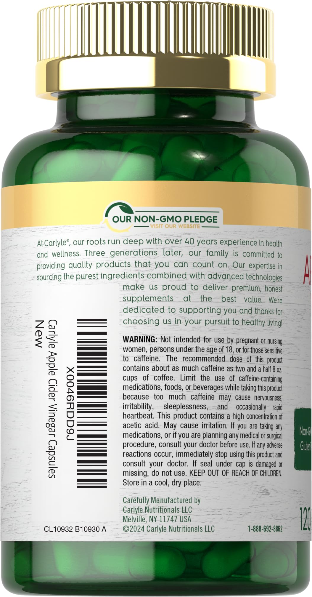 Carlyle Apple Cider Vinegar Complex Capsules | 120 Pills | with Cayenne and Ginger | Non-GMO & Gluten Free Supplement